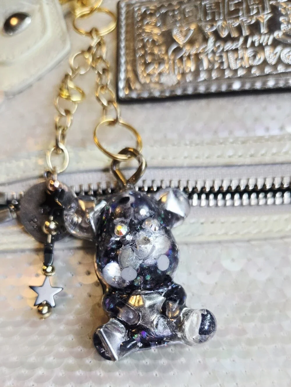 Handmade Black Glitter Bear Accessory Keychain Zodiac Scorpio